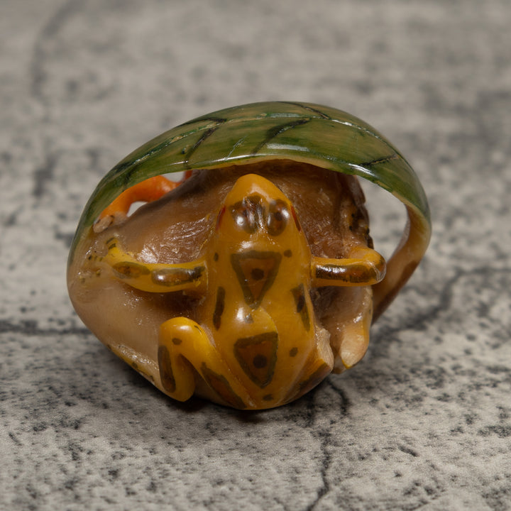 Vintage Gold Green And Yellow Double Frog Tagua Carving