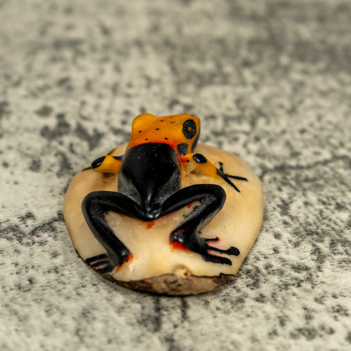 Vintage Black And Orange Poison Dart Frog Tagua Carving