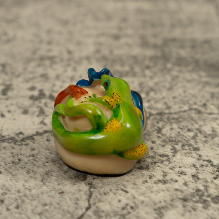 Green And Blue Double Frog Tagua Carving