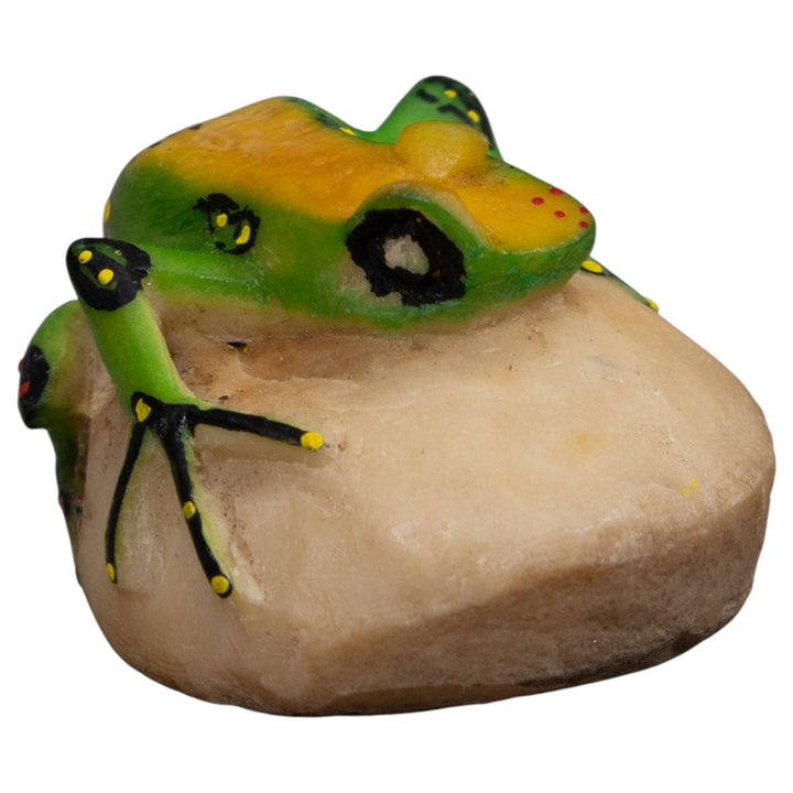 Vintage Green Yellow And Black Frog Tagua Carving