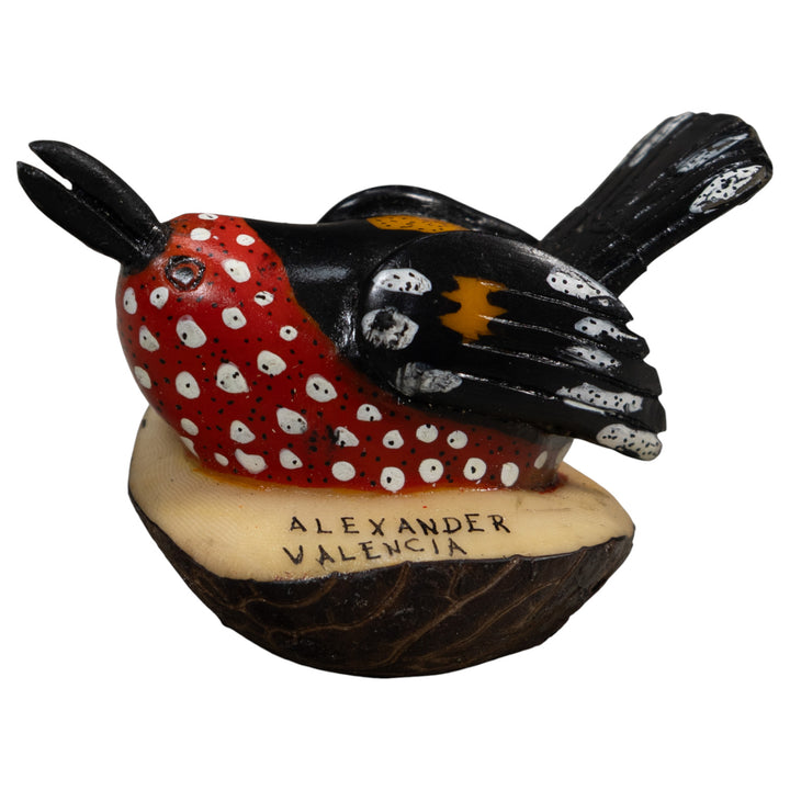 Red And Black Seedeater Bird Tagua Carving