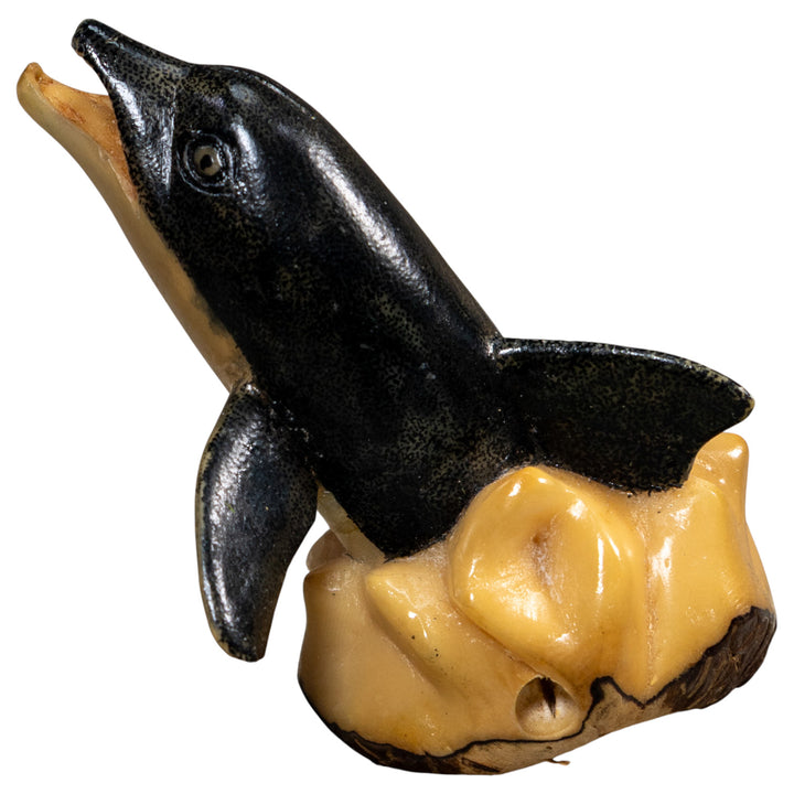 Vintage Dolphin Coming Out Of Wave Tagua Carving