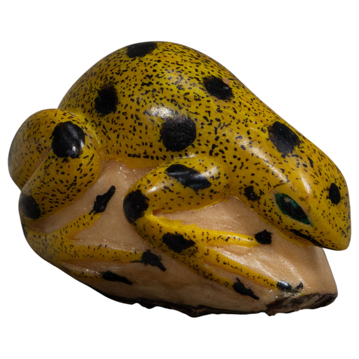 Vintage Black And Gold Frog Tagua Carving