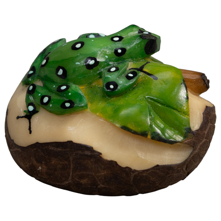 Green White And Black Poison Dart Frog Tagua Carving