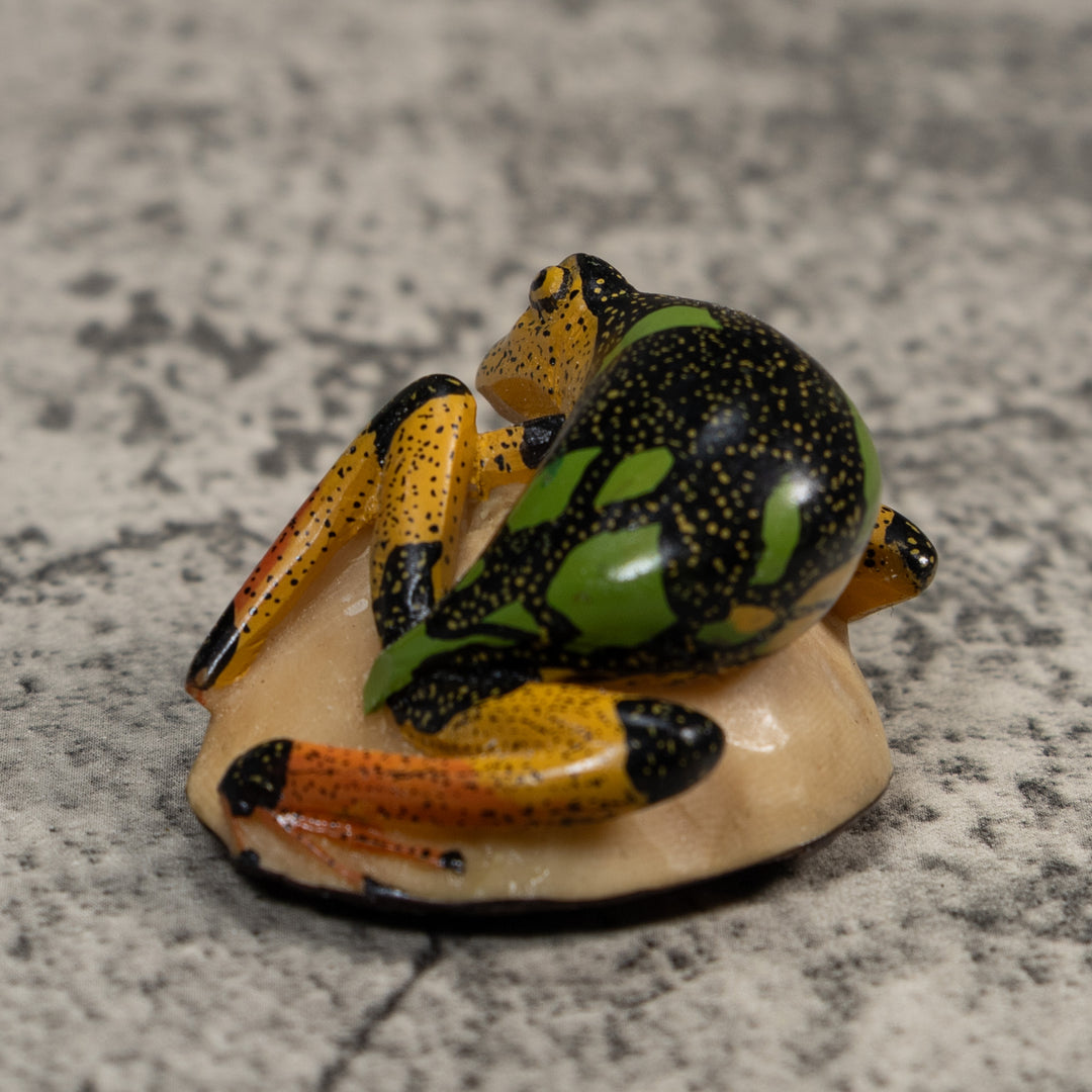 Vintage Gold Black And Green Frog Tagua Carving