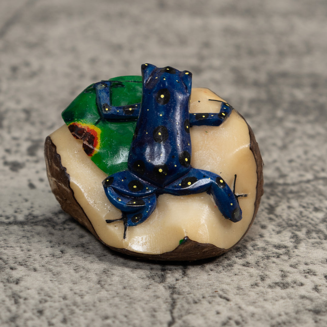 Blue Yellow And Green Poison Dart Frog Tagua Carving