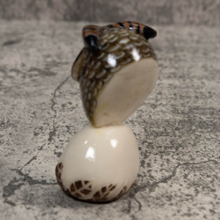 Owl Bird On Pedestal Tagua Carving