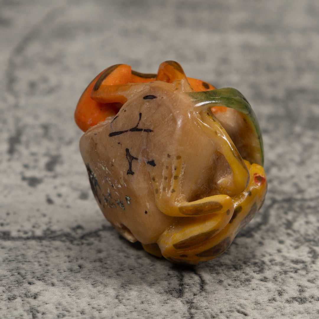 Vintage Gold Green And Yellow Double Frog Tagua Carving