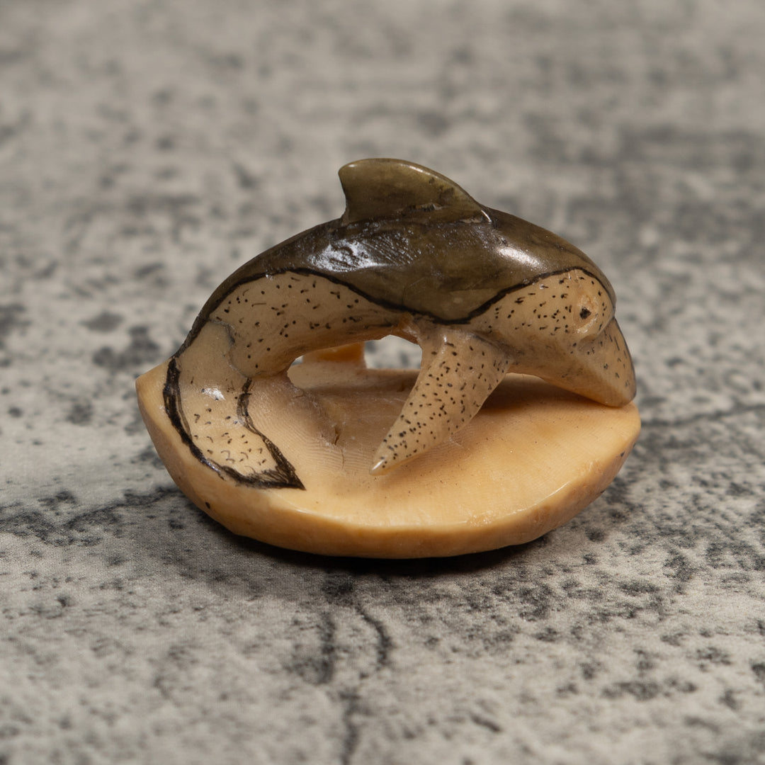 Vintage Black And White Dolphin Tagua Carving