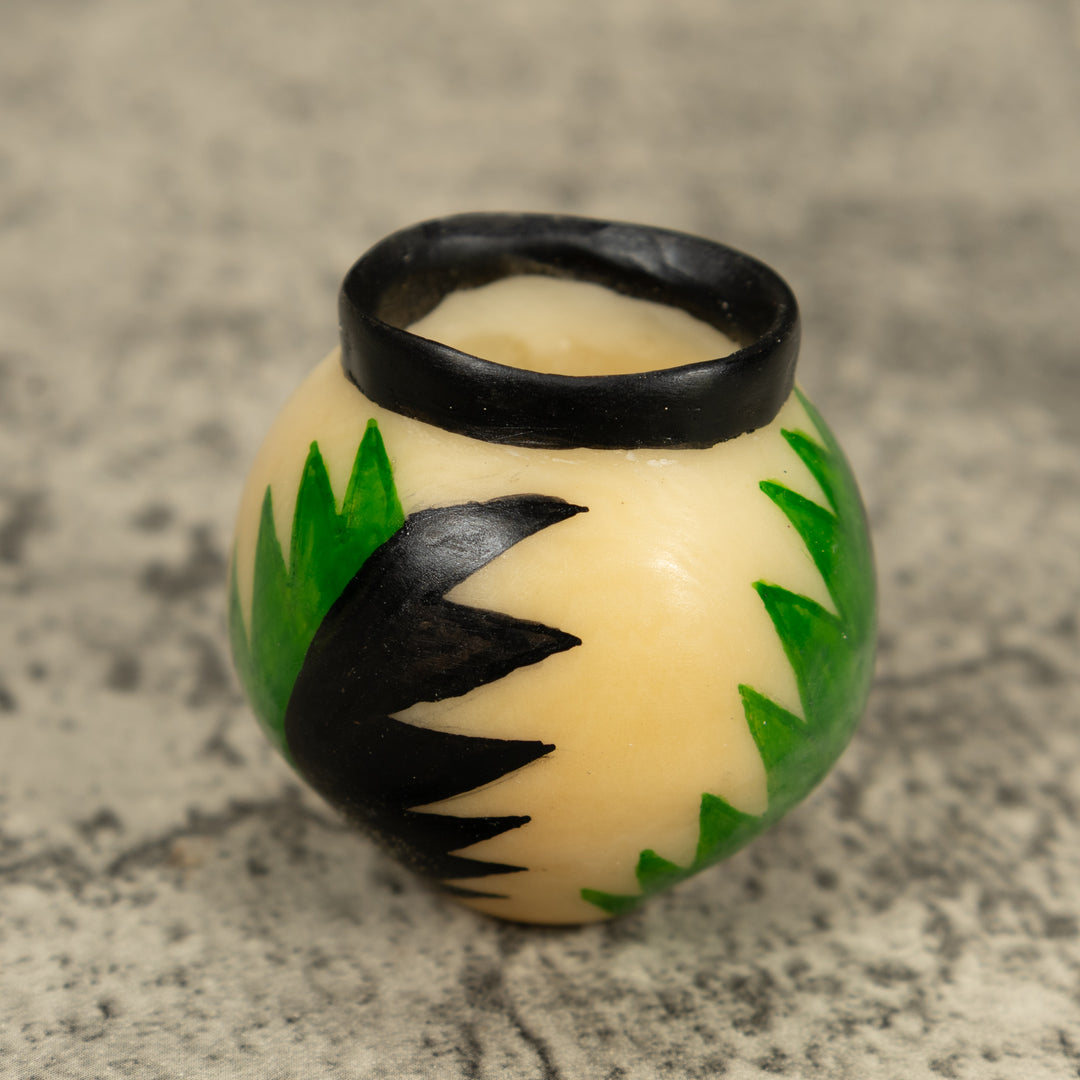 Vintage Etched Green And Black Vase Tagua Carving