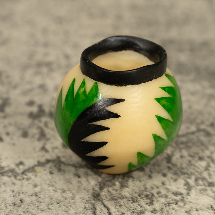 Vintage Etched Green And Black Vase Tagua Carving