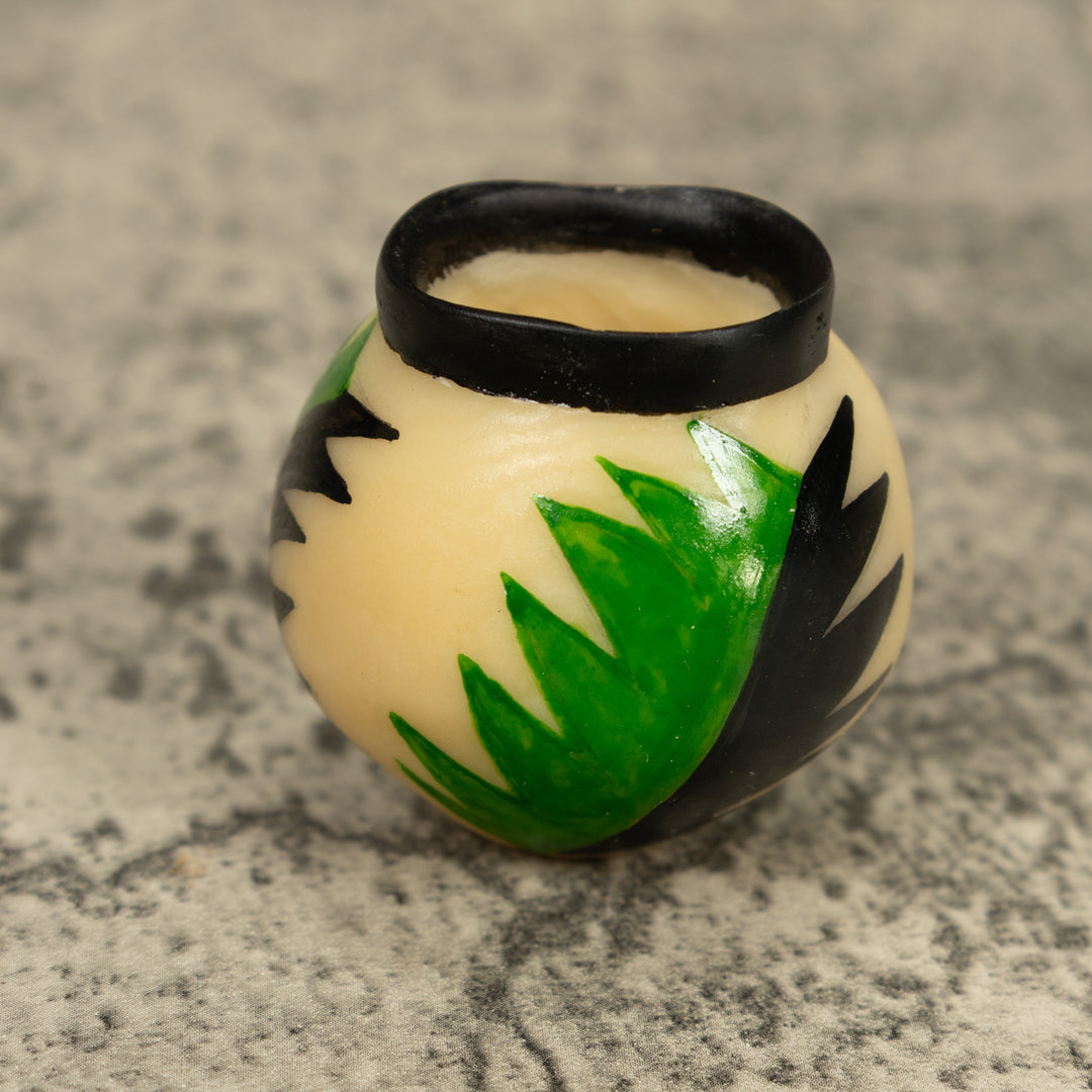 Vintage Etched Green And Black Vase Tagua Carving