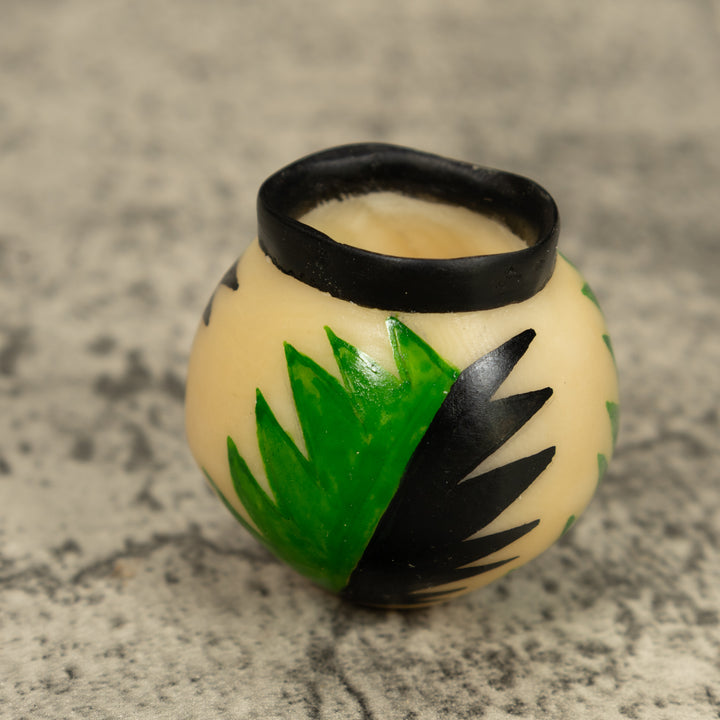 Vintage Etched Green And Black Vase Tagua Carving
