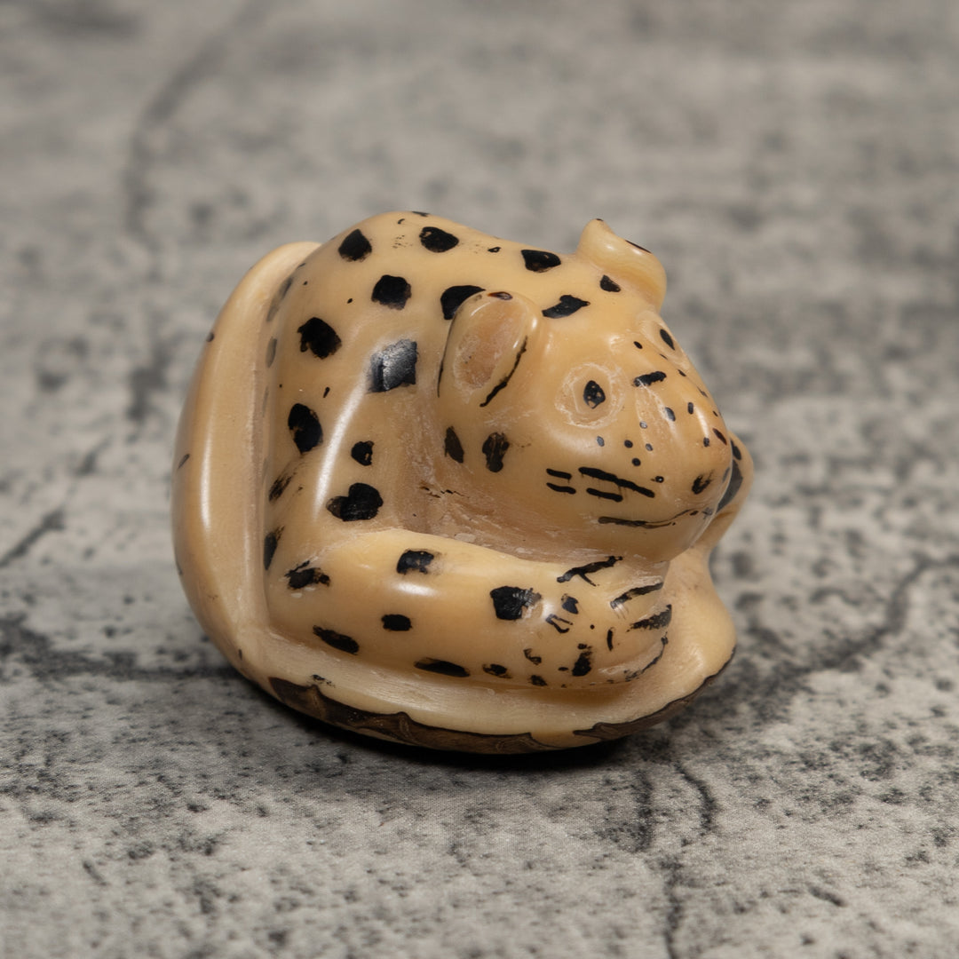 Vintage White Jaguar Cat Tagua Carving