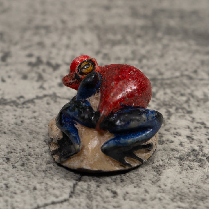 Vintage Black And Red Frog Tagua Carving