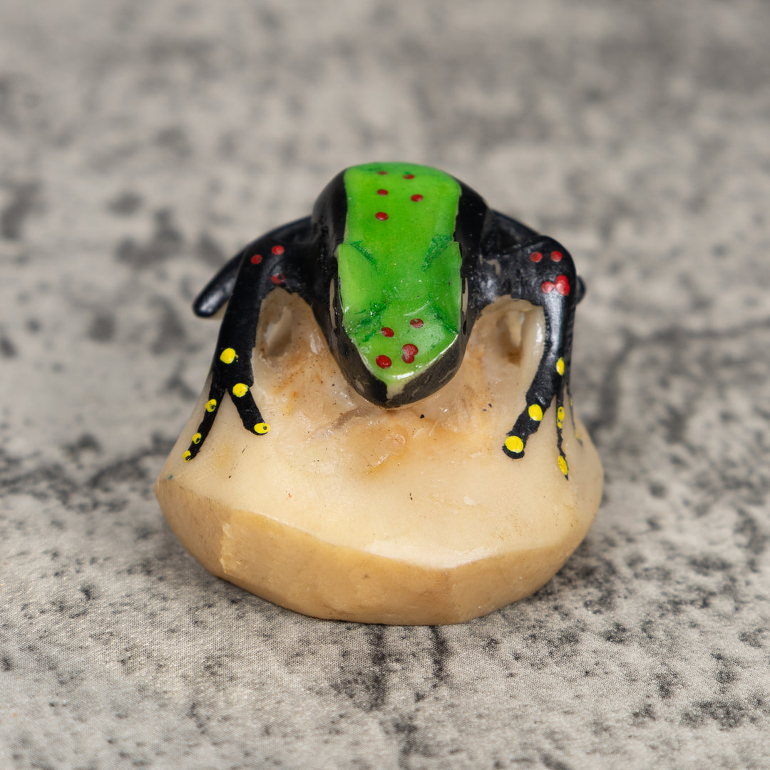 Vintage Black And Green Frog Tagua Carving