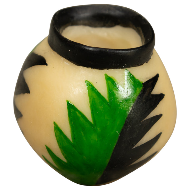 Vintage Etched Green And Black Vase Tagua Carving