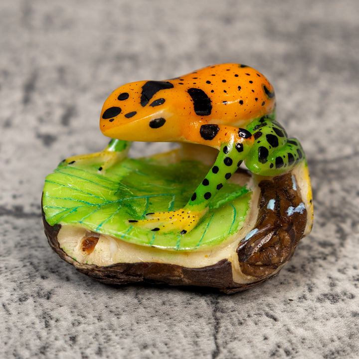 Green Gold And Black Poison Dart Frog Tagua Carving
