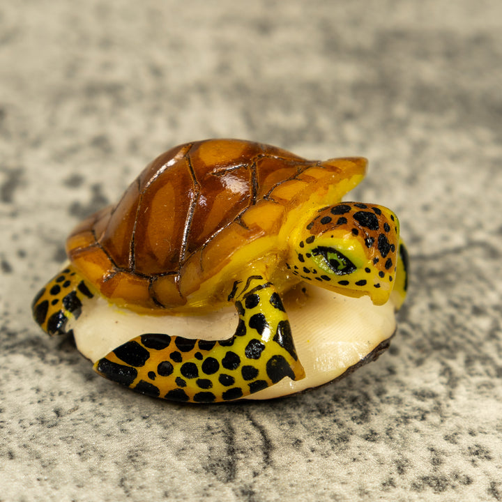 Brown Yellow And Black Sea Turtle Tagua Carving