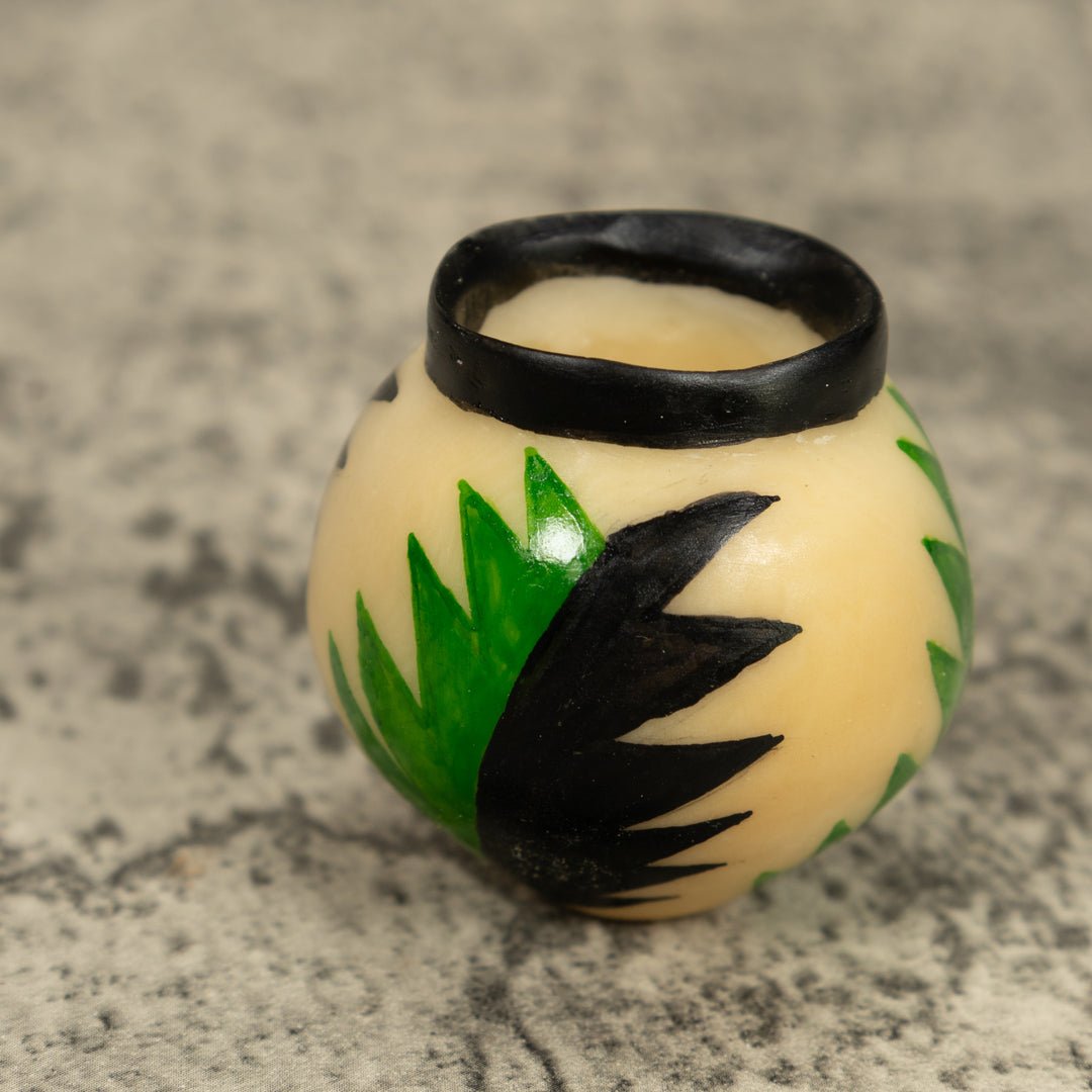 Vintage Etched Green And Black Vase Tagua Carving