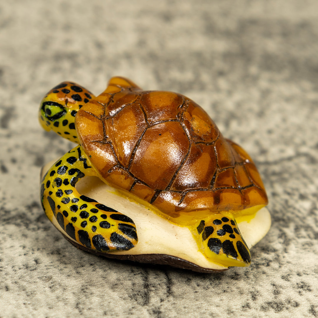 Brown Yellow And Black Sea Turtle Tagua Carving