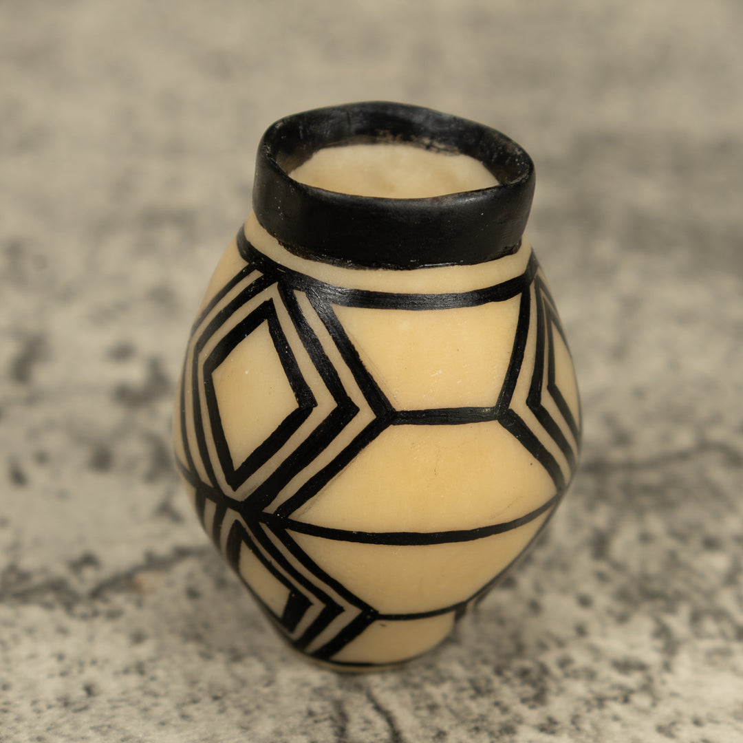 Etched Black Vase Tagua Carving