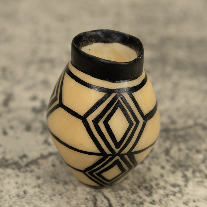 Etched Black Vase Tagua Carving