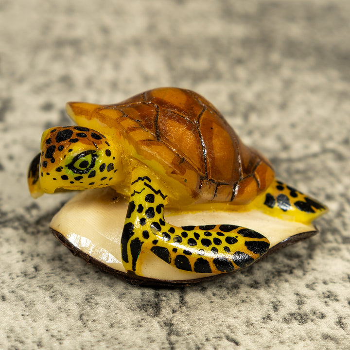 Brown Yellow And Black Sea Turtle Tagua Carving