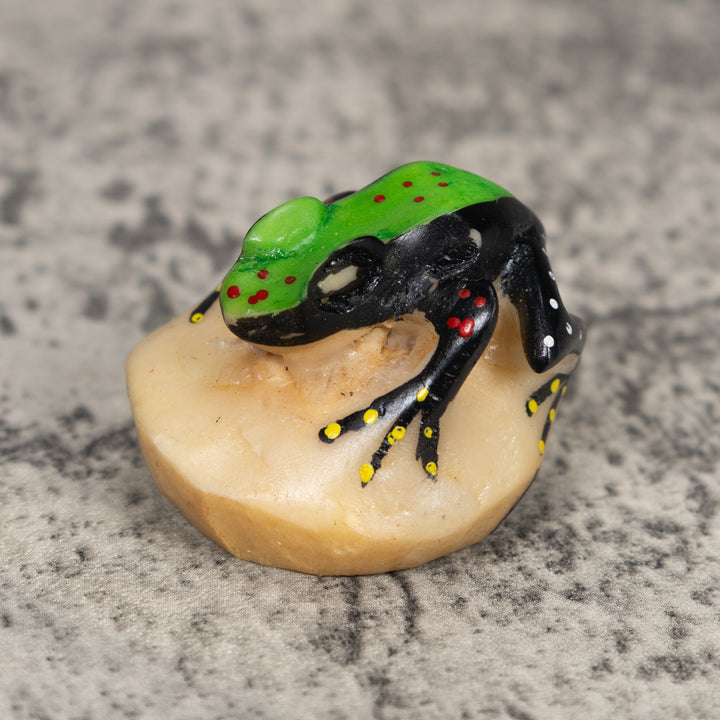 Vintage Black And Green Frog Tagua Carving