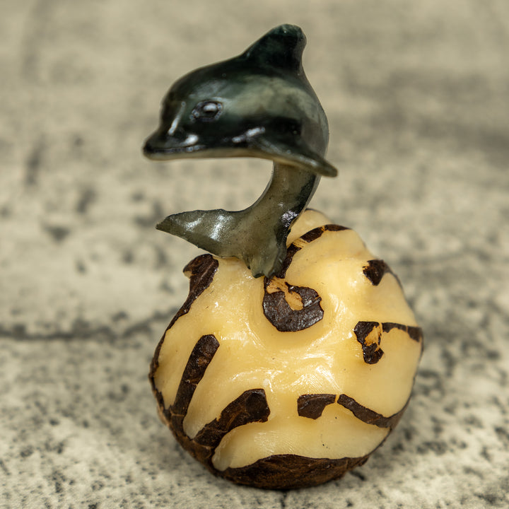 Gray Dolphin Riding Waves Tagua Carving