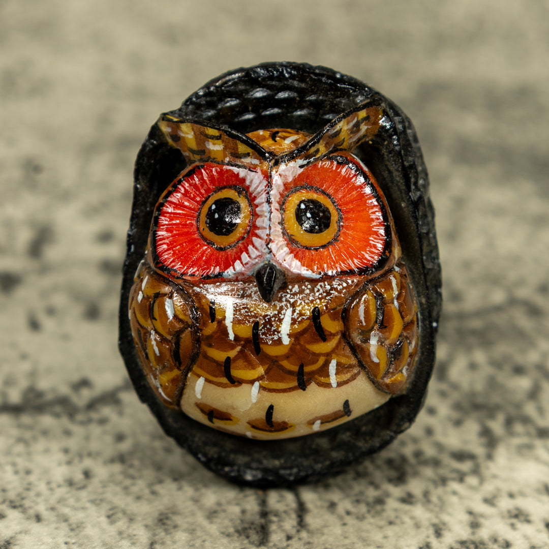 Bright Eye Owl Bird Tagua Carving
