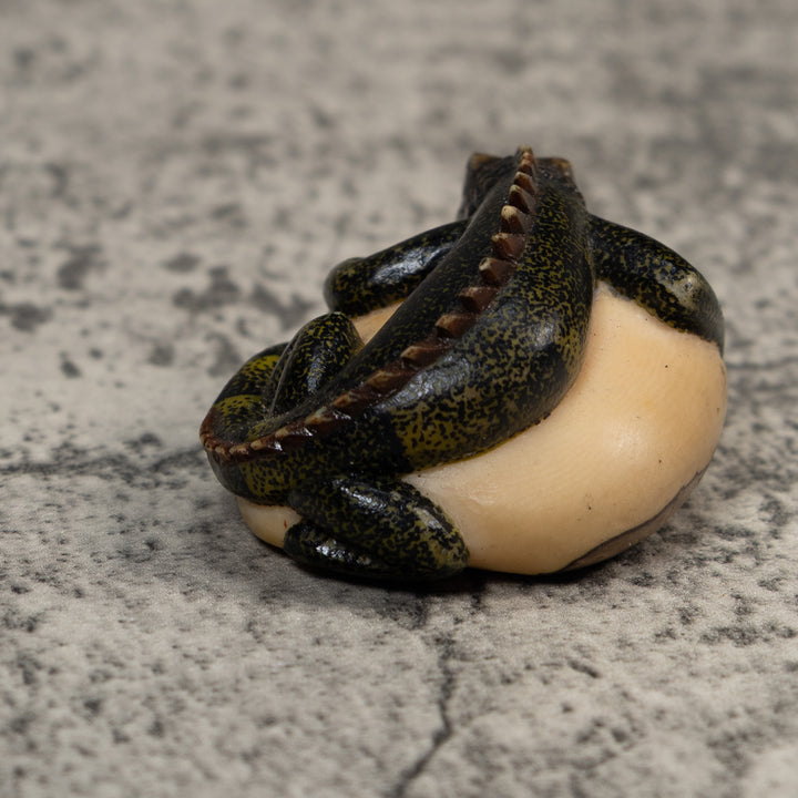 Vintage Green And Black Iguana Lizard Tagua Carving