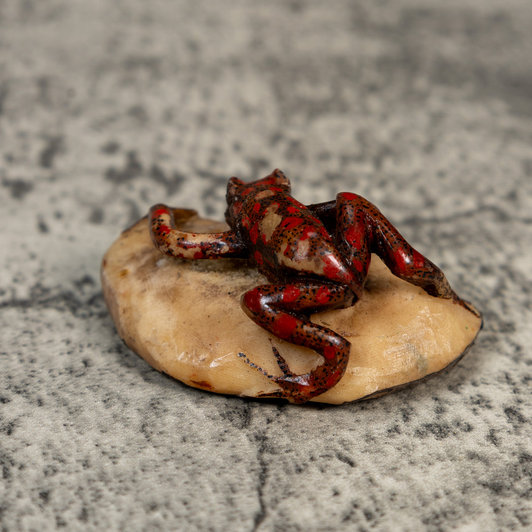 Vintage Black And Red Weird Frog Tagua Carving