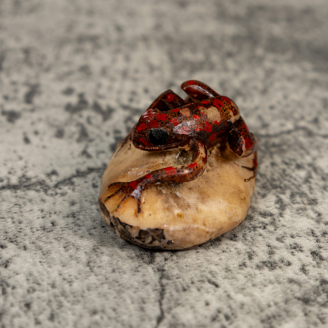Vintage Black And Red Weird Frog Tagua Carving