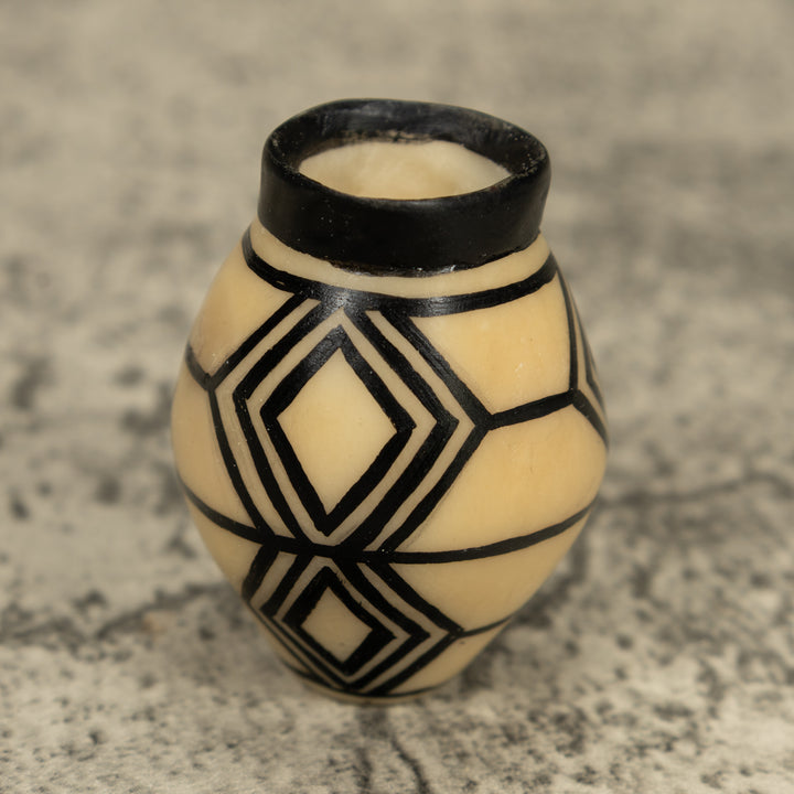 Etched Black Vase Tagua Carving