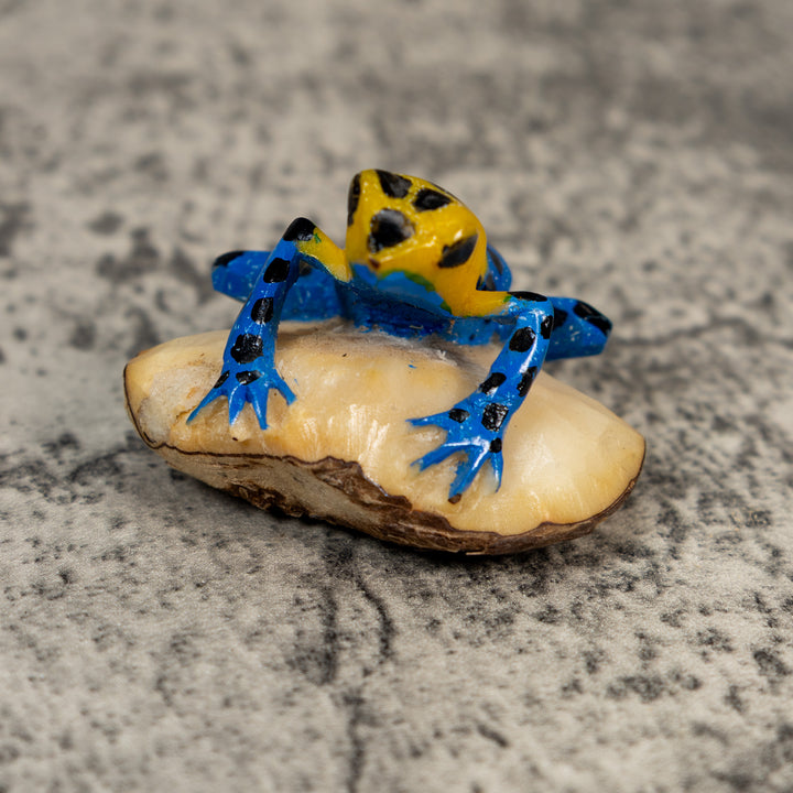 Black Blue And Gold Poison Dart Frog Tagua Carving