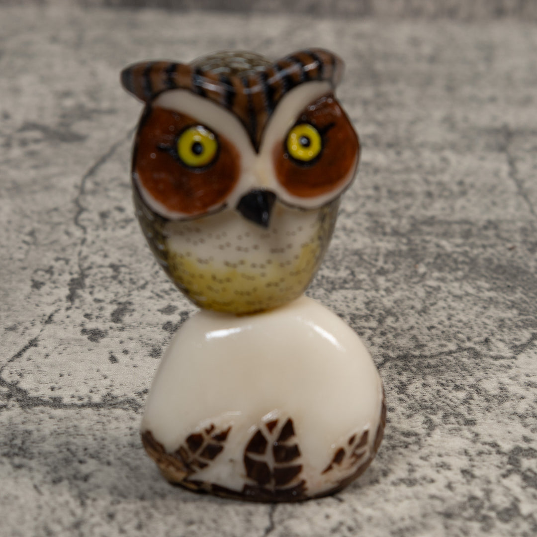 Owl Bird On Pedestal Tagua Carving