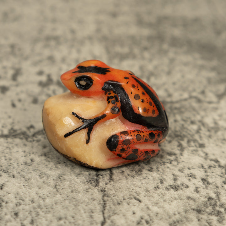 Vintage Orange And Black Poison Dart Frog Tagua Carving