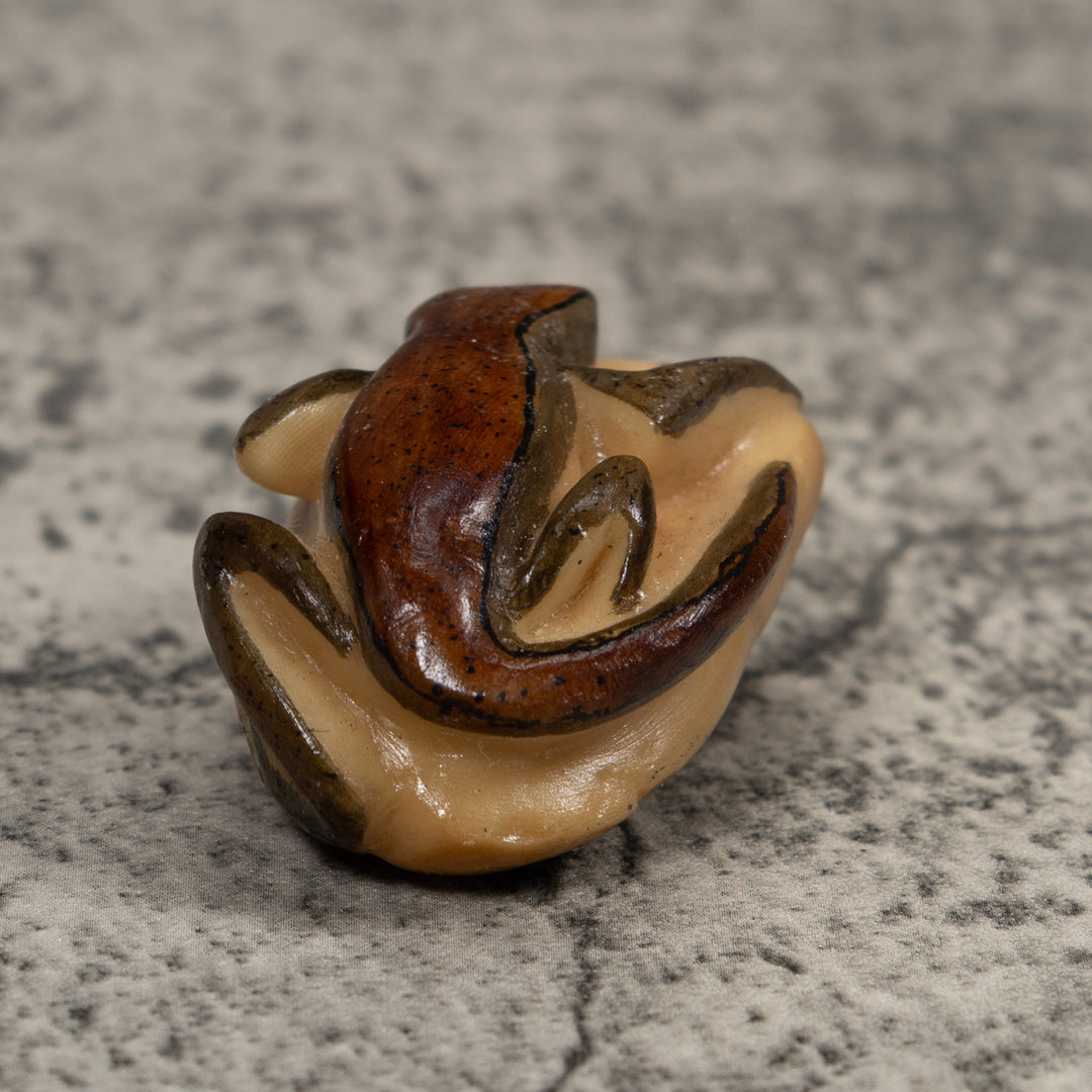 Vintage Brown And Black Frog Tagua Carving