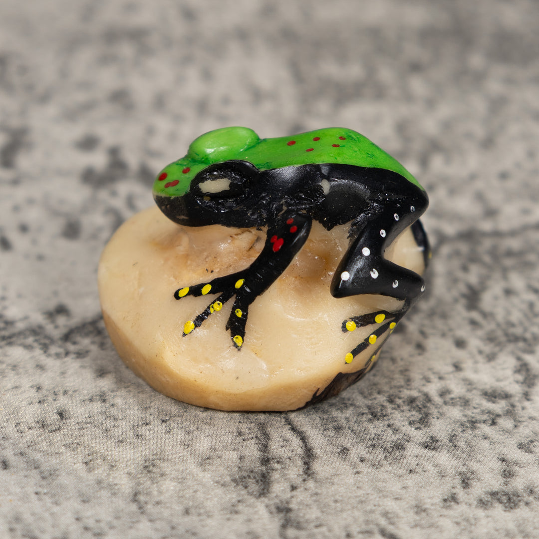 Vintage Black And Green Frog Tagua Carving