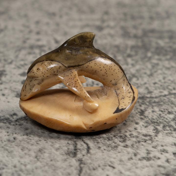 Vintage Black And White Dolphin Tagua Carving