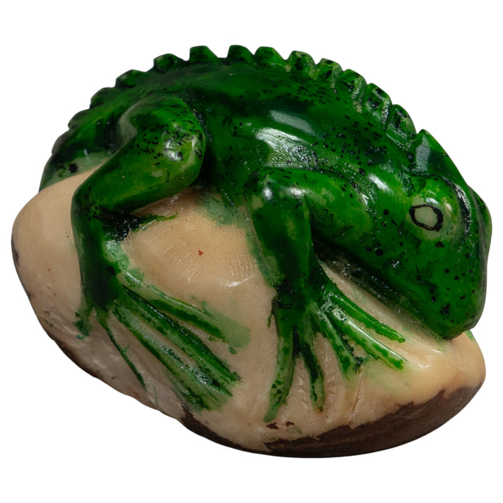 Vintage Green And Black Iguana Lizard Tagua Carving