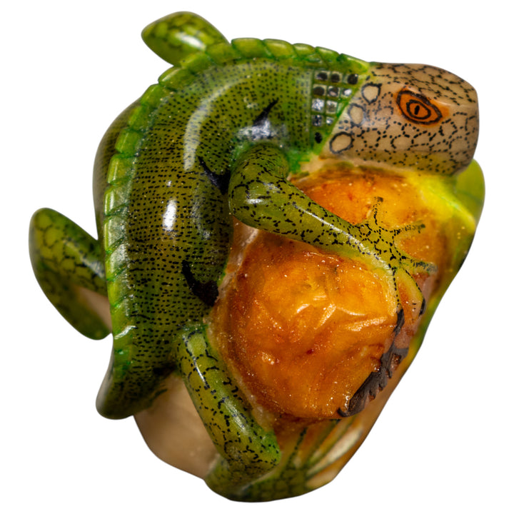 Pedestal Green Iguana Lizard Tagua Carving