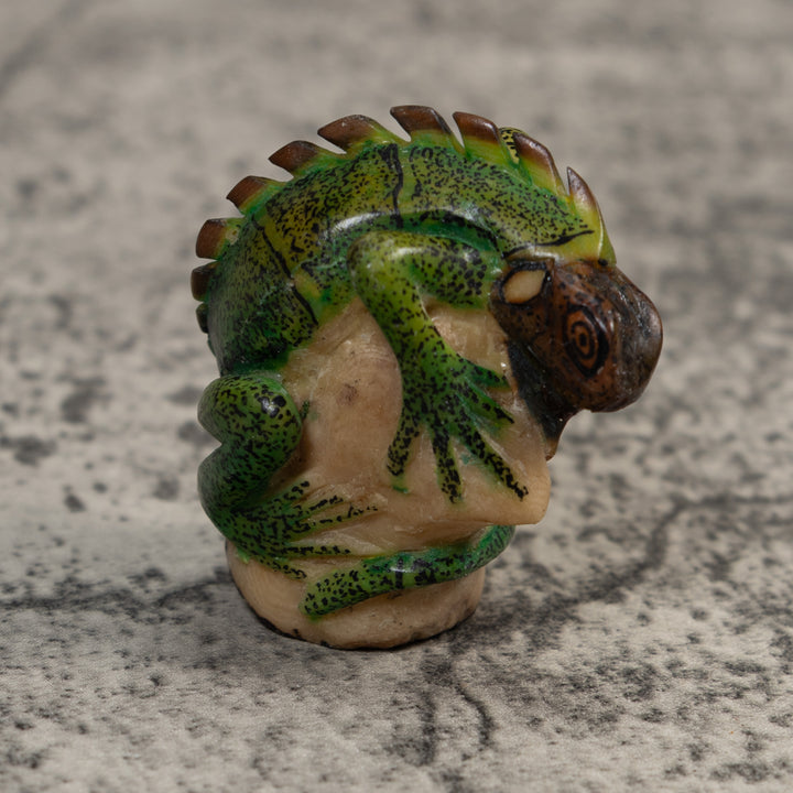Vintage Green And Black Iguana Lizard Tagua Carving