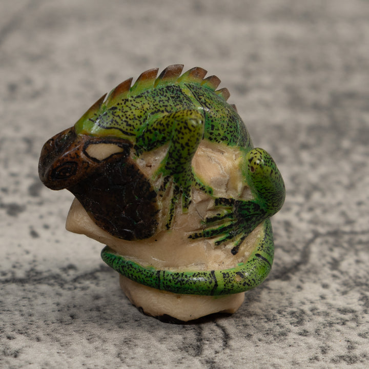 Vintage Green And Black Iguana Lizard Tagua Carving