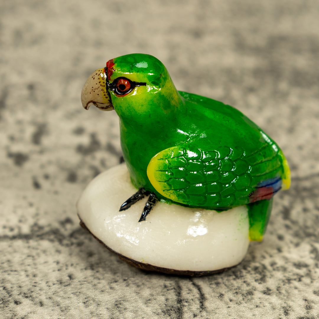 Green Parrot Bird Tagua Carving