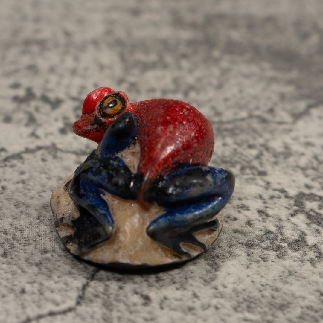 Vintage Black And Red Frog Tagua Carving