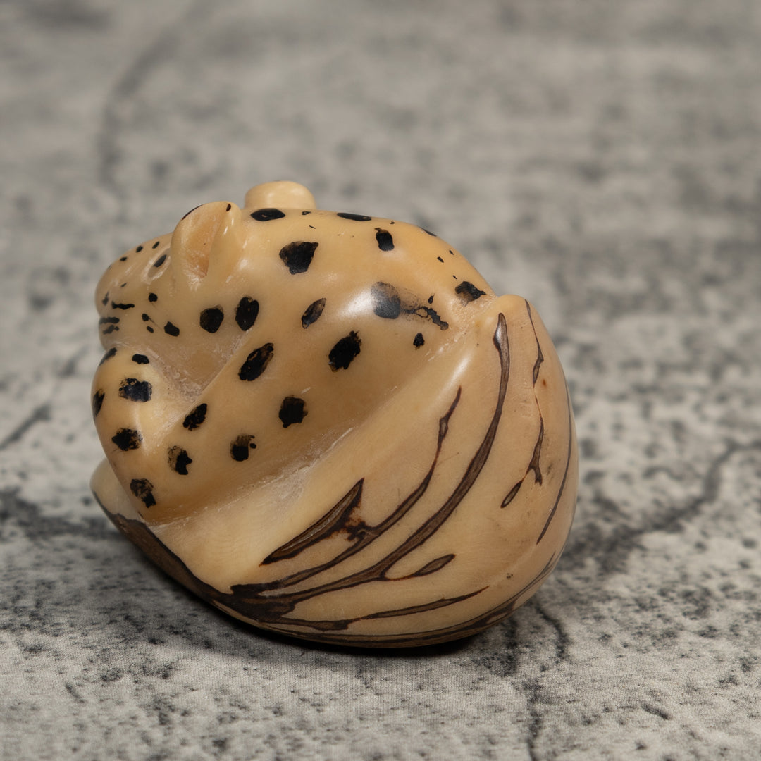 Vintage White Jaguar Cat Tagua Carving