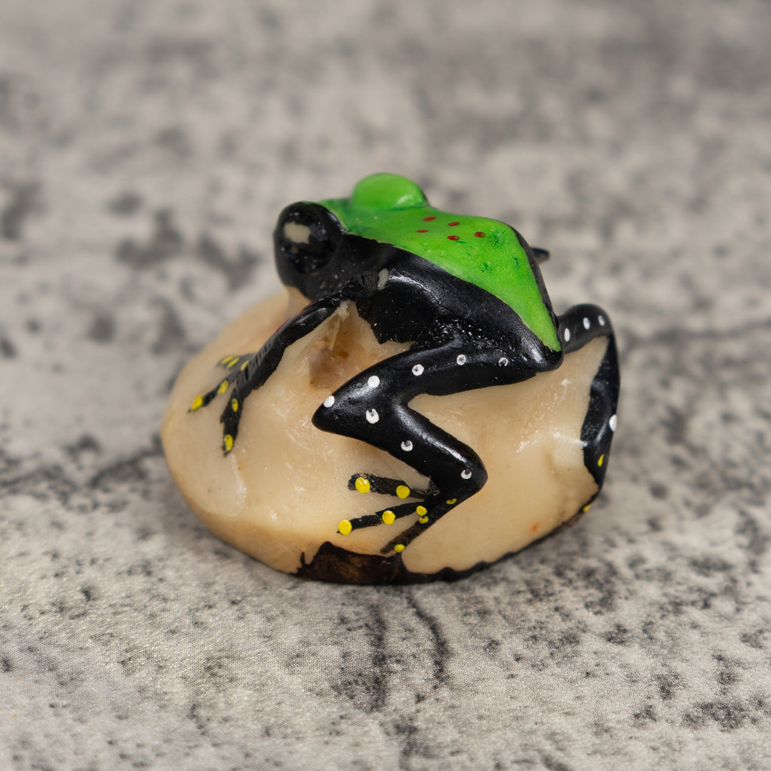 Vintage Black And Green Frog Tagua Carving