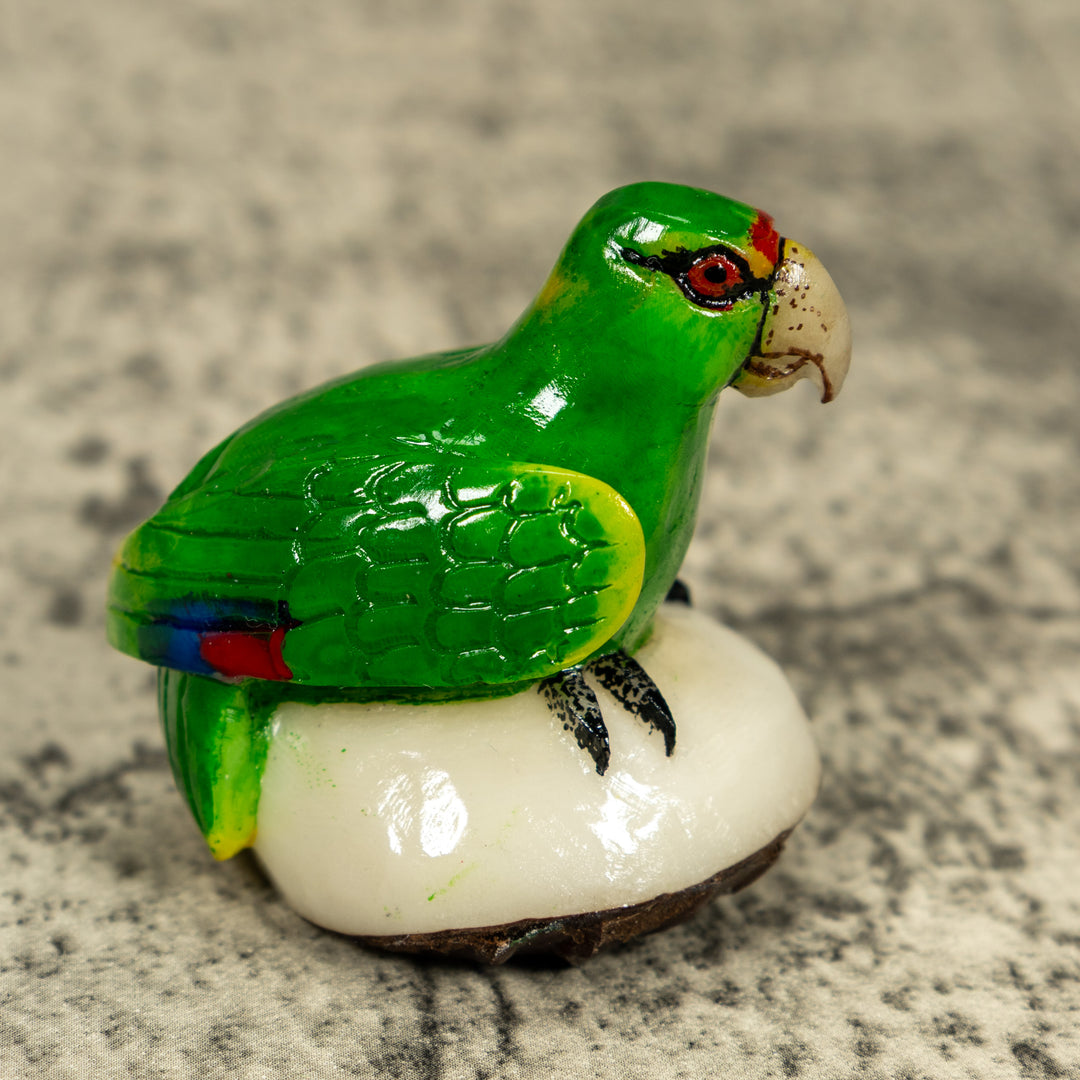 Green Parrot Bird Tagua Carving